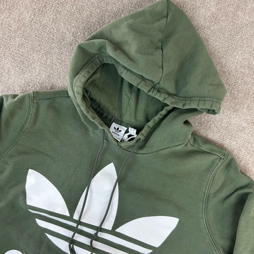 Adidas Originals Hoodie Womens Large Olive Green Spellout Trefoil Logo Casual